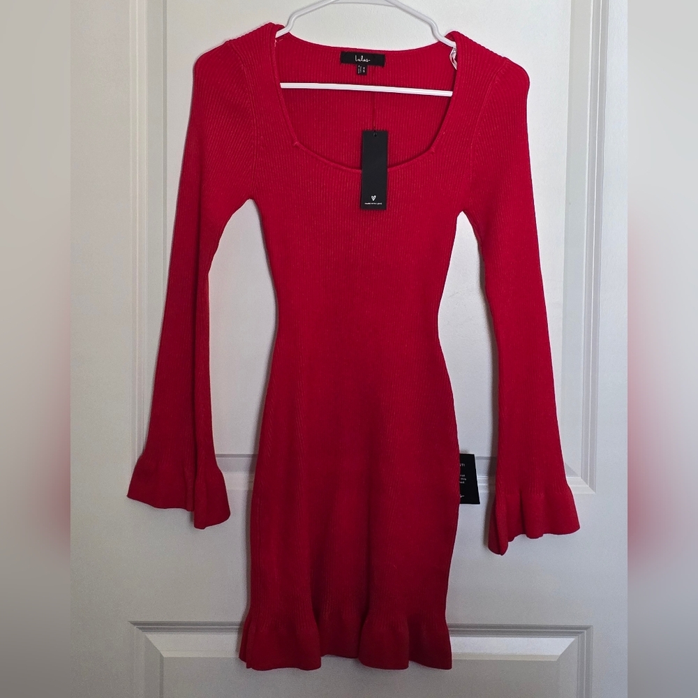 Cozy Outlook Red Long Sleeve Sweater Mini Dress NWT - Picture 3 of 5